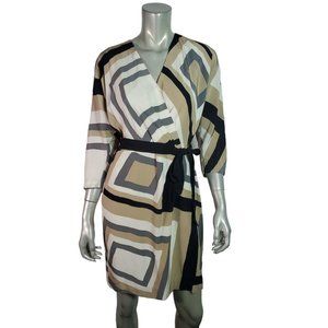 Trina Turk Sheath Dress Size S Zip Black V-Neck 3/4 Sleeve Tie Waist Black